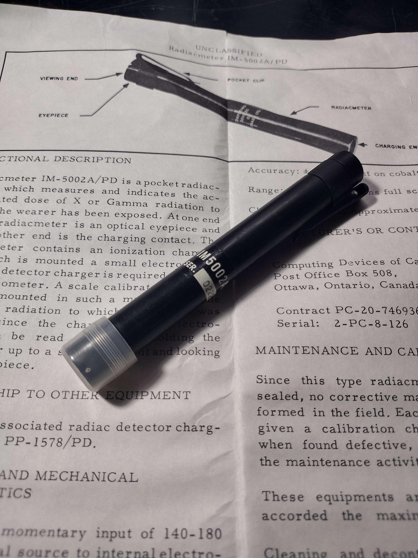 Vintage military dosimeter/radiacmeter 1960s canadian military im5002a/pd | free shipping | military surplus army surplus