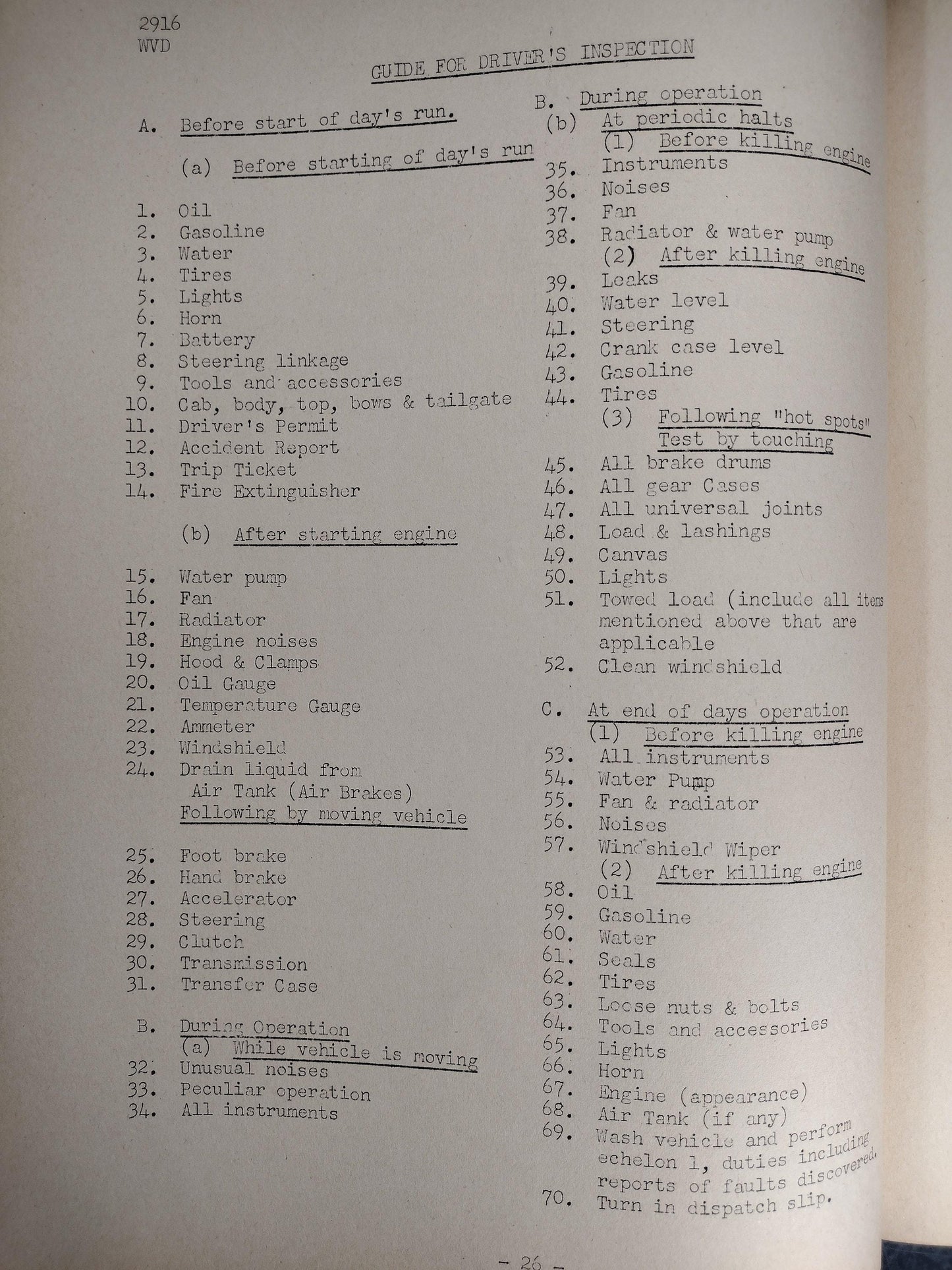 US Army Armored Force School Motor Inspection Guide From 1941 | FREE US Shipping!