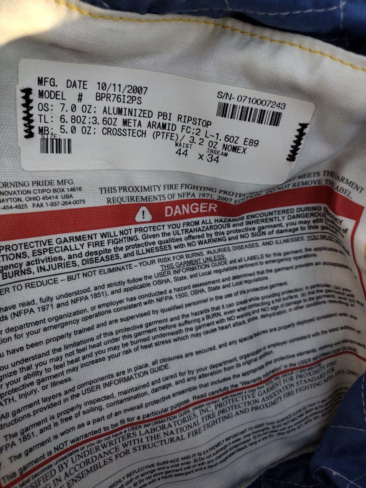 Morning Pride Firefighters Bunker Turnout Aluminized Pants (NEW w/ Tags)