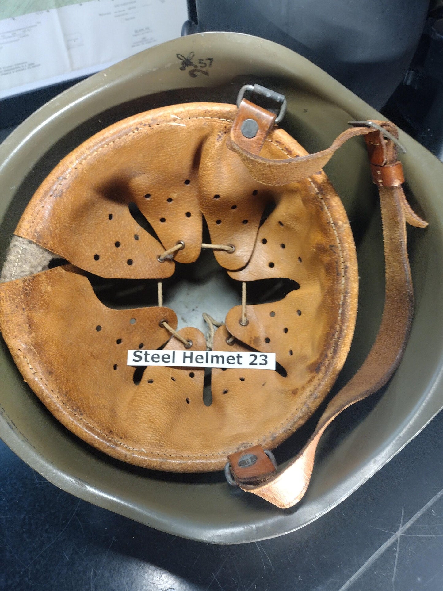 Military Steel Helmet (Size Unknown But Adjustable) | FREE US Shipping! (Helmet 23)