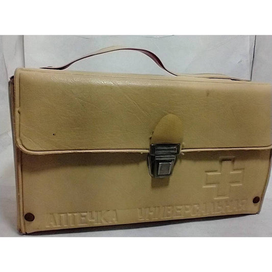 Vintage Russian Medical Leatherette Bag w/ red cross medical box medicine box doctor case medical first aid tin box storage medicines doctors bag
