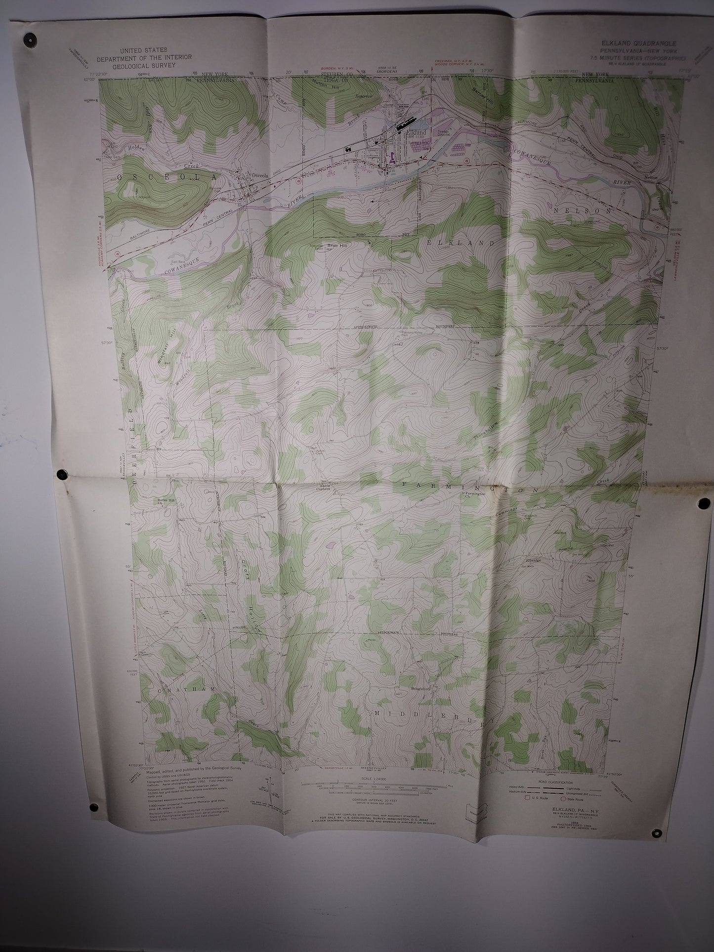 Map of Elkland, Pennsylvania & New York US Geological Survey 1954 | FREE Shipping