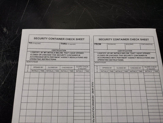 2x US Government Secret Document Container Check Sheet | FREE US Shipping