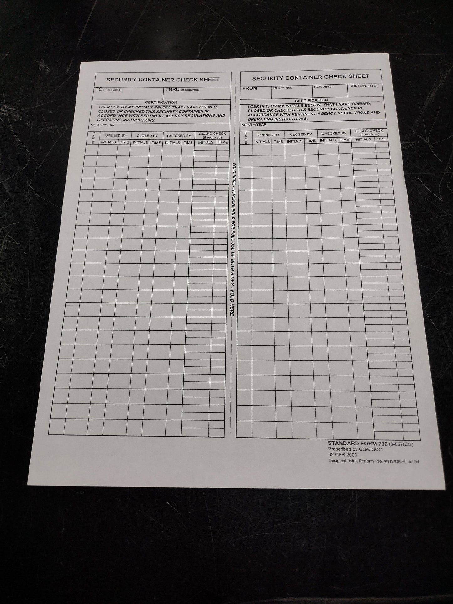 2x US Government Secret Document Container Check Sheet | FREE US Shipping