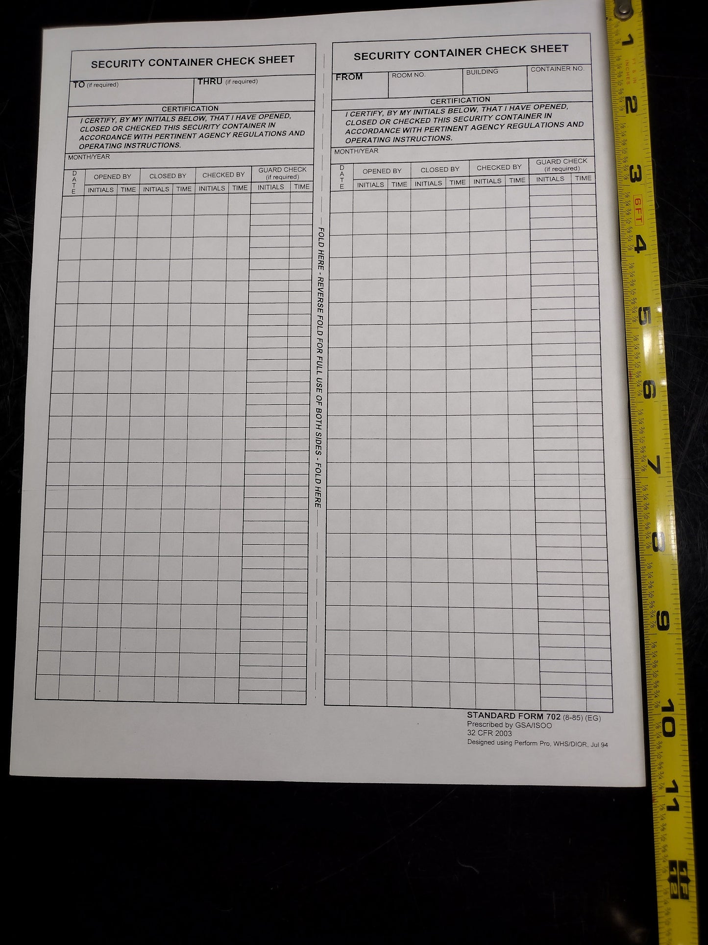 2x US Government Secret Document Container Check Sheet | FREE US Shipping