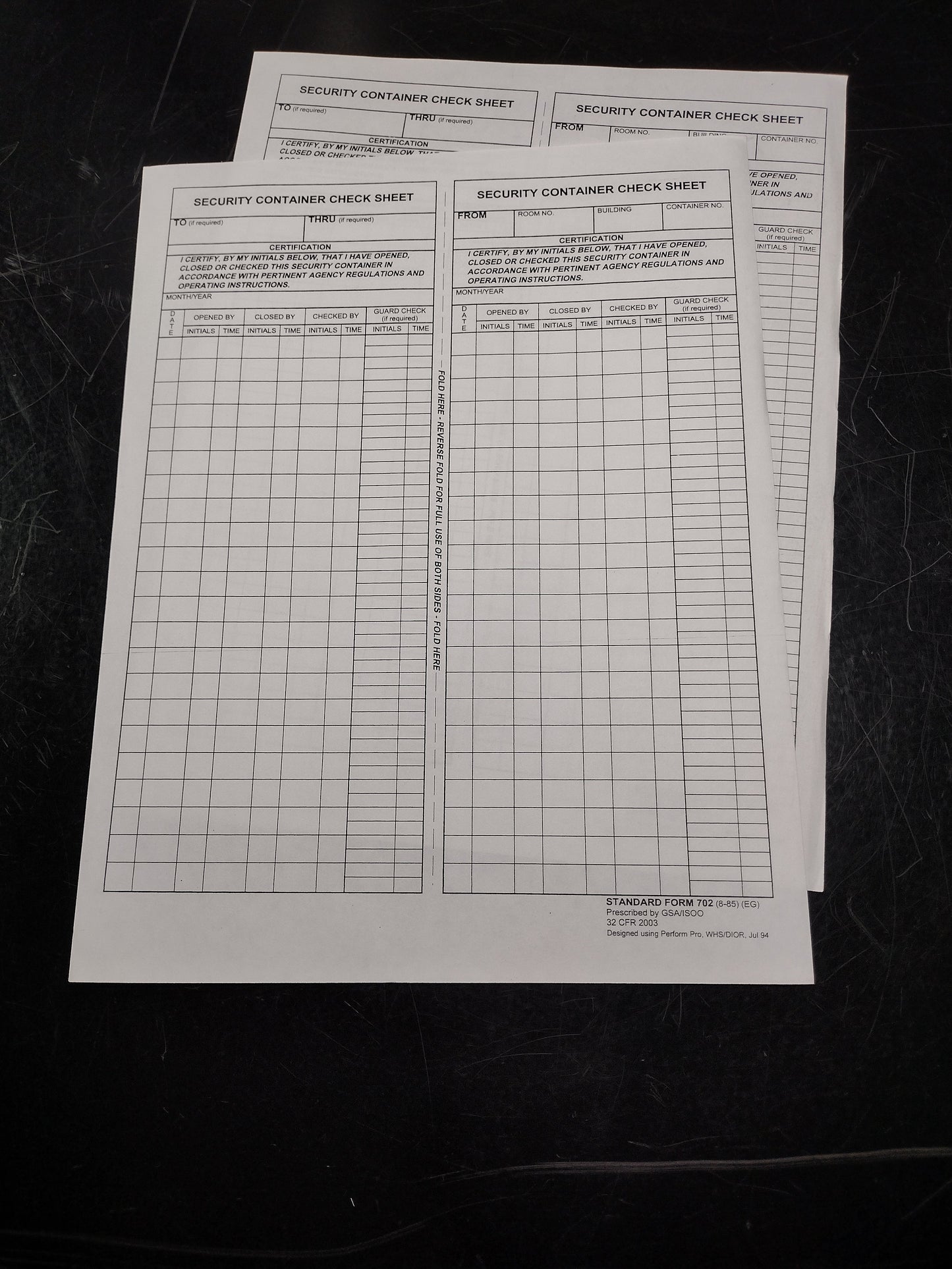 2x US Government Secret Document Container Check Sheet | FREE US Shipping