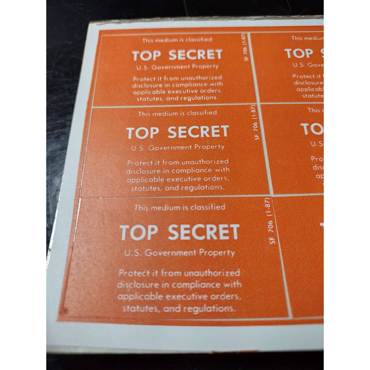 US Government Top Secret Property Sticker Sheet (x6 stickers) | FREE shipping!