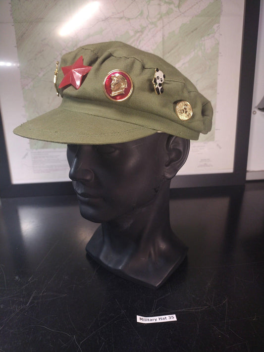 Chinese Army Hat With Pins Including Panda Pin! (Size: Unknown) | FREE US Shipping!