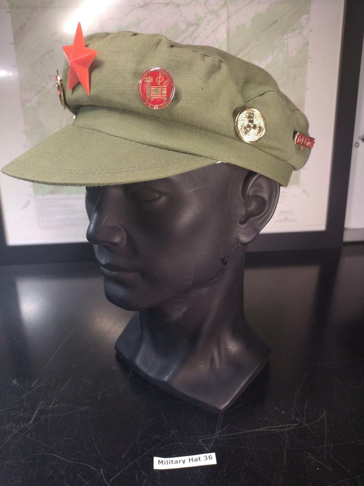 Chinese Army Hat With Pins (Size: Unknown) | FREE US Shipping!