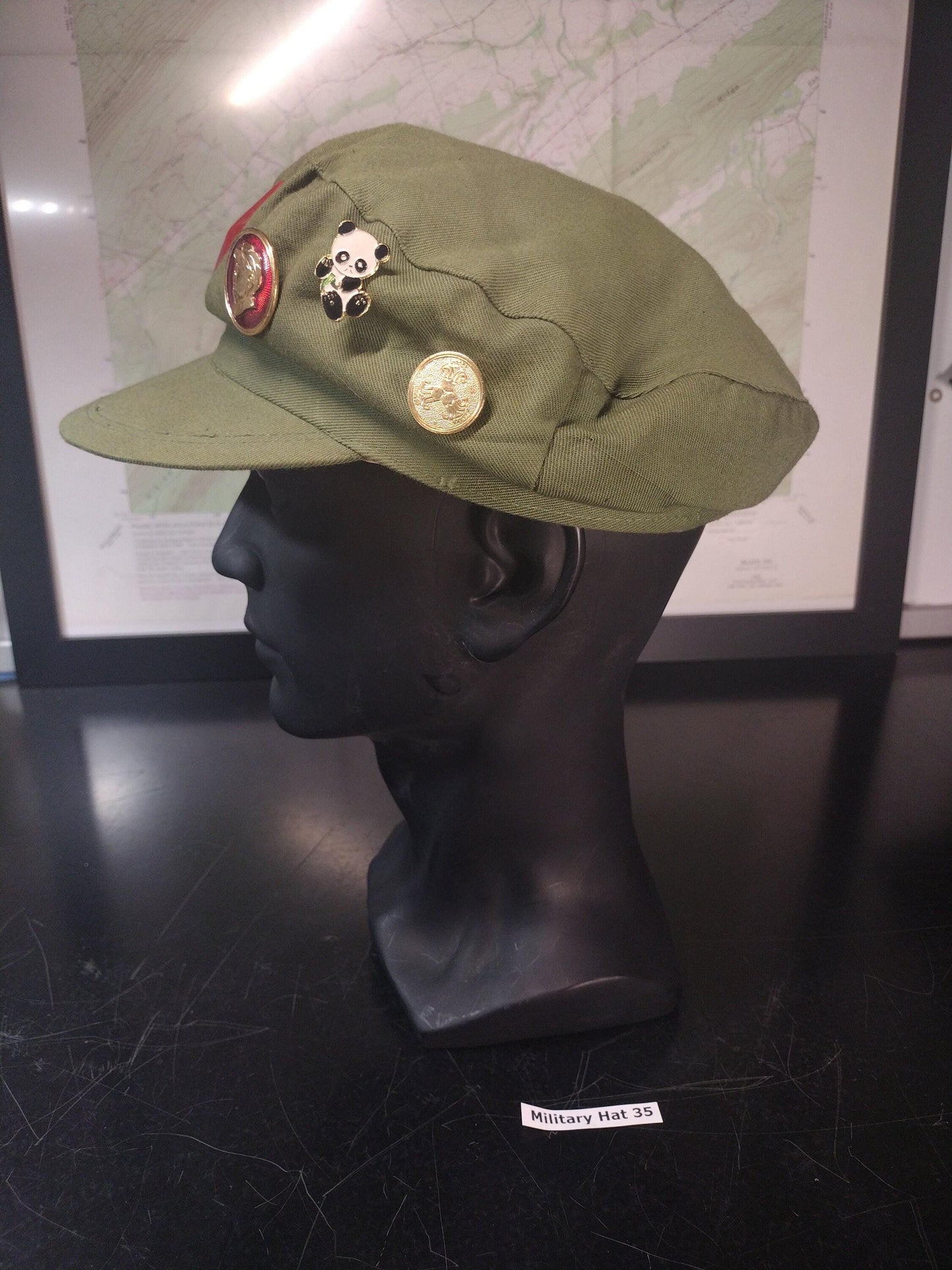 Chinese Army Hat With Pins Including Panda Pin! (Size: Unknown) | FREE US Shipping!