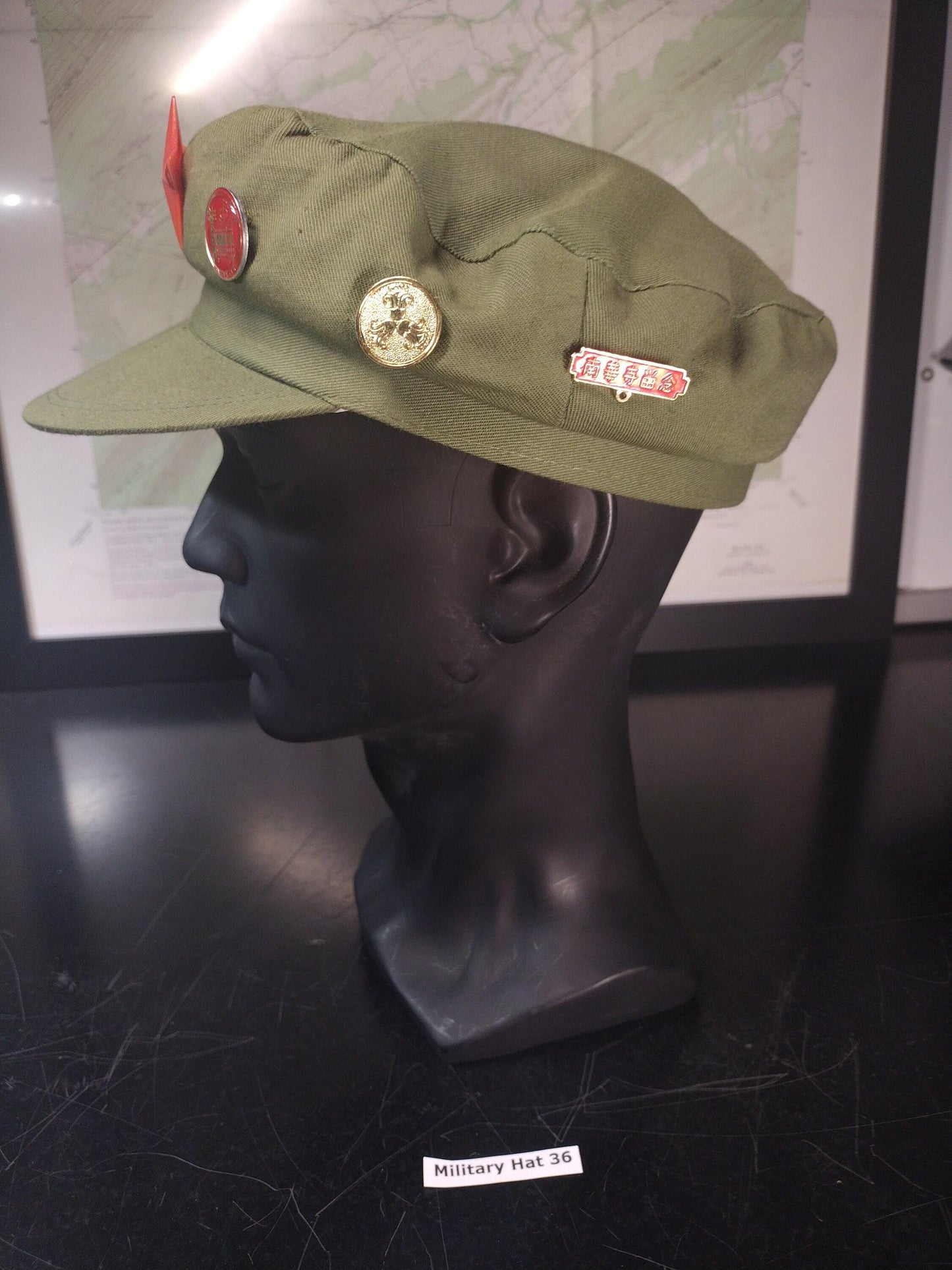 Chinese Army Hat With Pins (Size: Unknown) | FREE US Shipping!