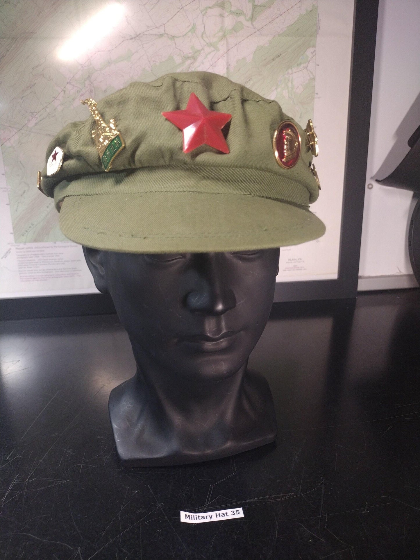 Chinese Army Hat With Pins Including Panda Pin! (Size: Unknown) | FREE US Shipping!