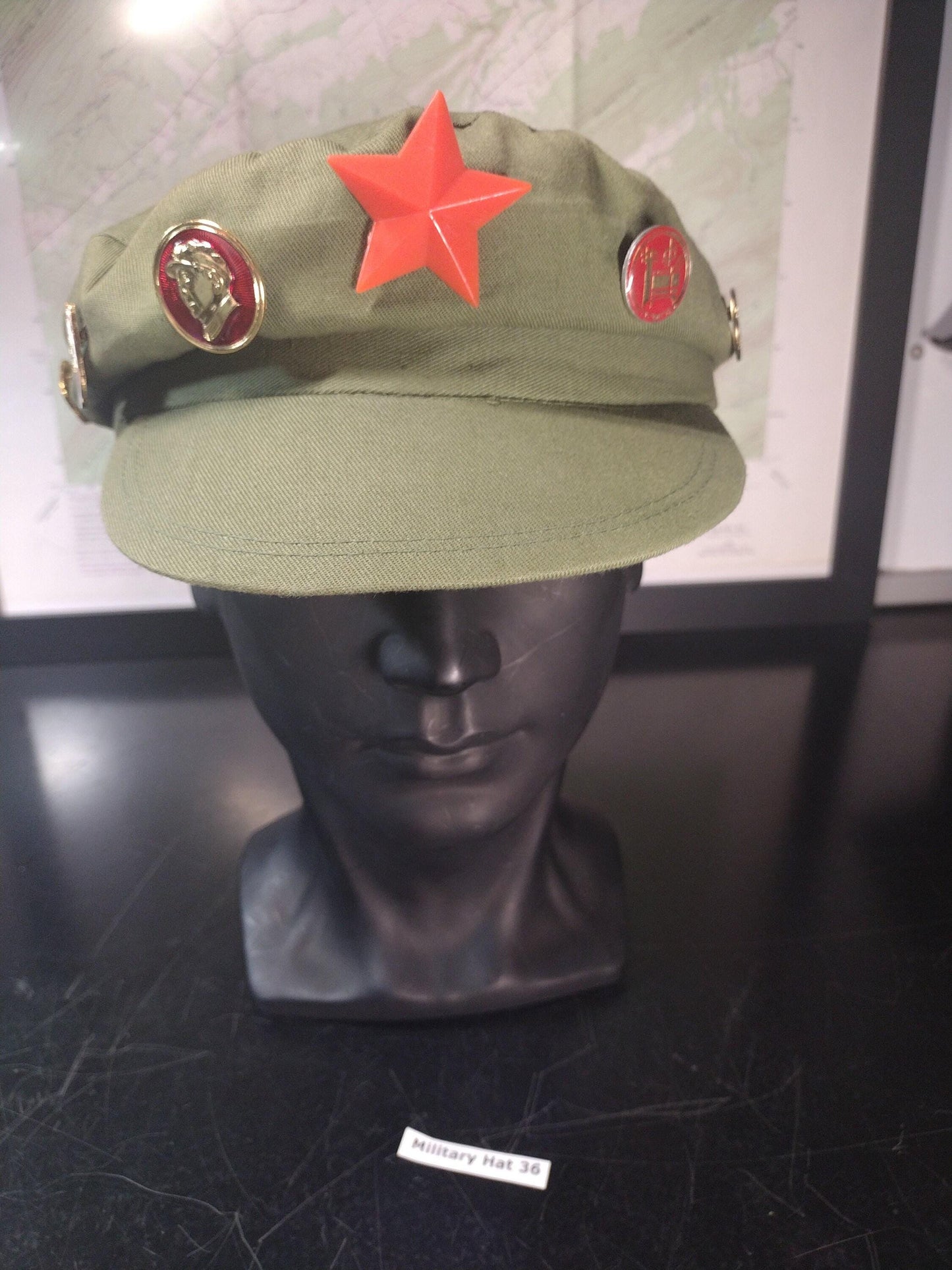 Chinese Army Hat With Pins (Size: Unknown) | FREE US Shipping!