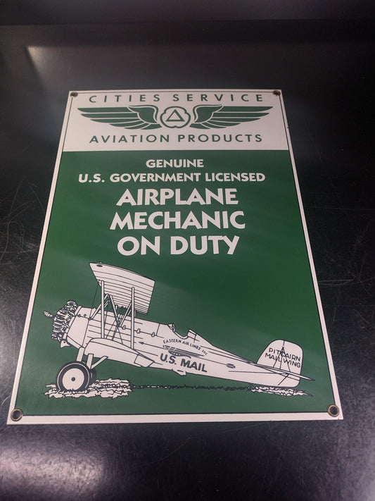 Porcelain Metal Cities Service Airplane Mechanic Sign | FREE US Shipping