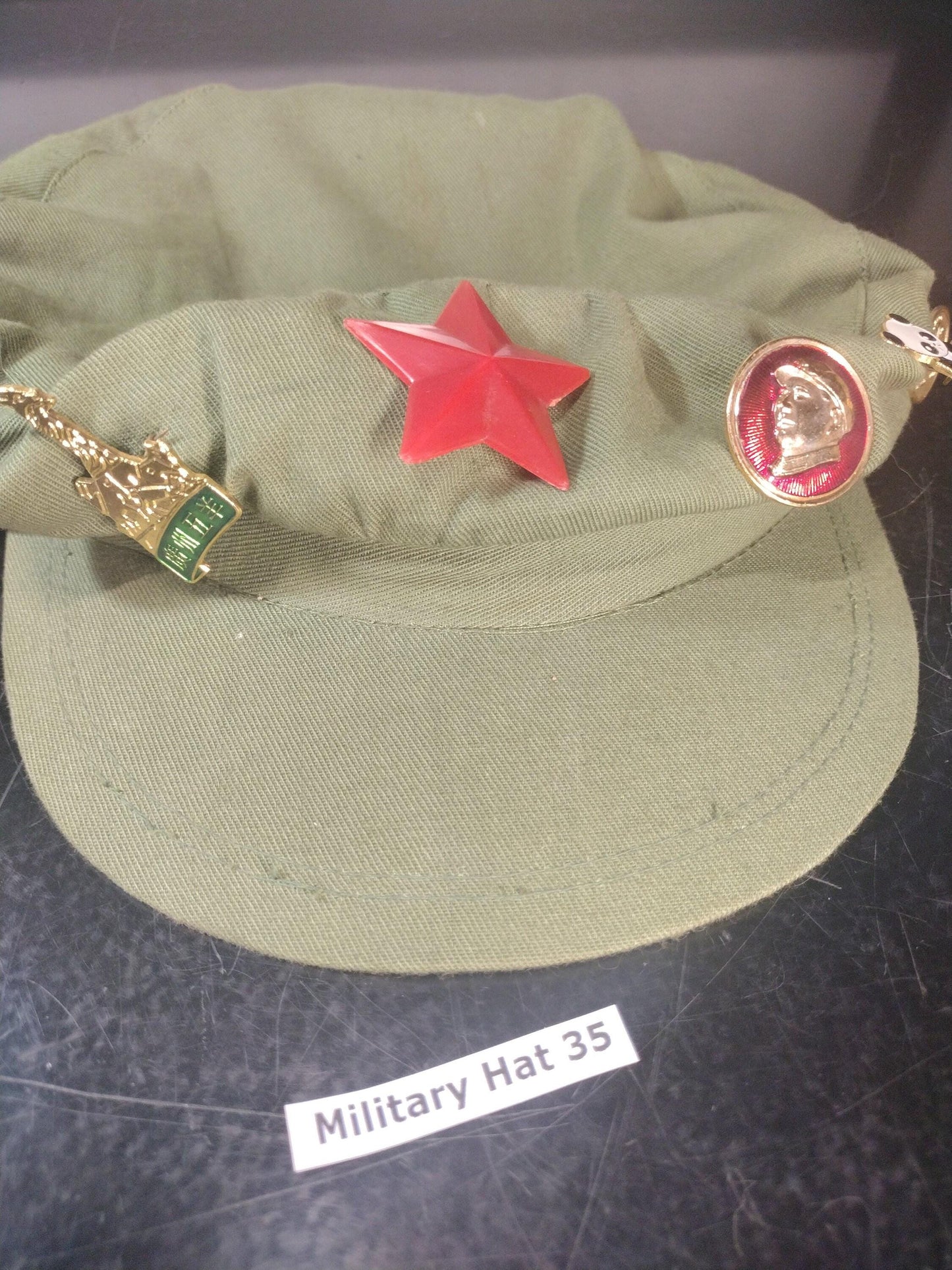 Chinese Army Hat With Pins Including Panda Pin! (Size: Unknown) | FREE US Shipping!