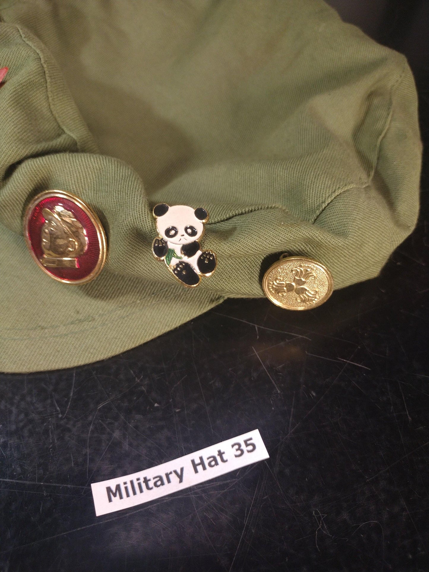 Chinese Army Hat With Pins Including Panda Pin! (Size: Unknown) | FREE US Shipping!