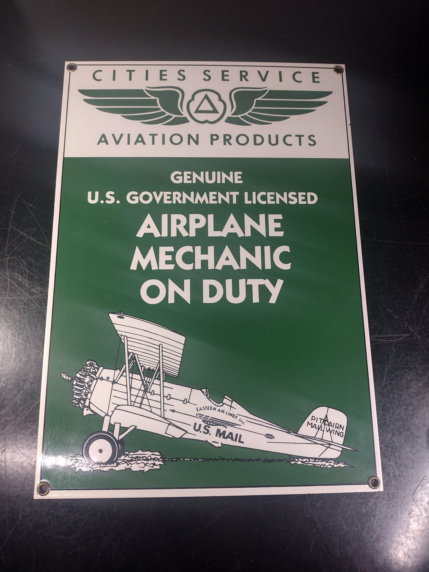 Porcelain Metal Cities Service Airplane Mechanic Sign | FREE US Shipping