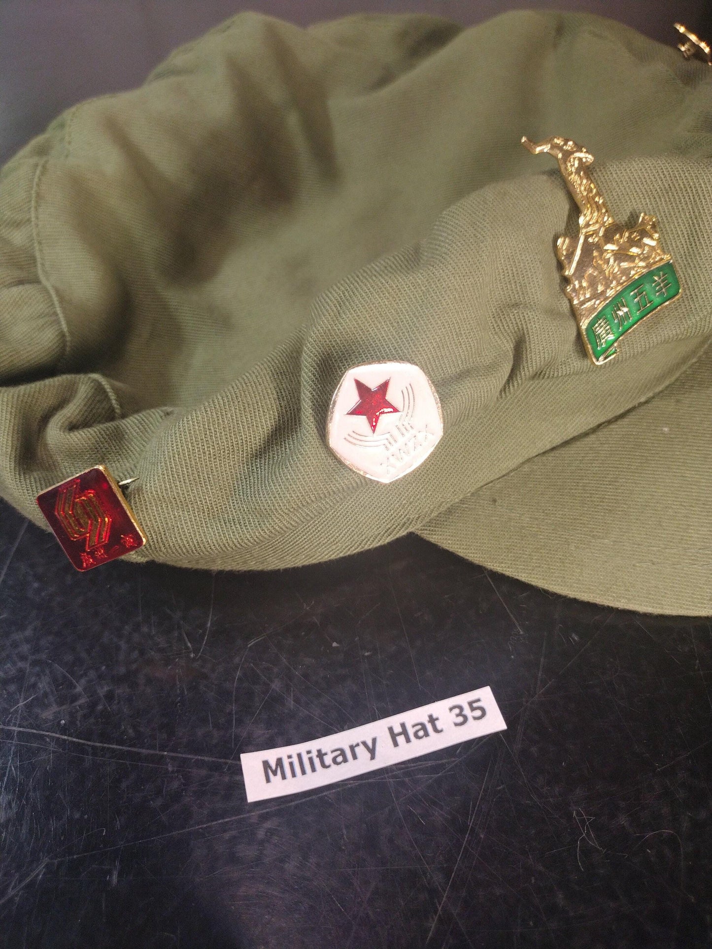 Chinese Army Hat With Pins Including Panda Pin! (Size: Unknown) | FREE US Shipping!