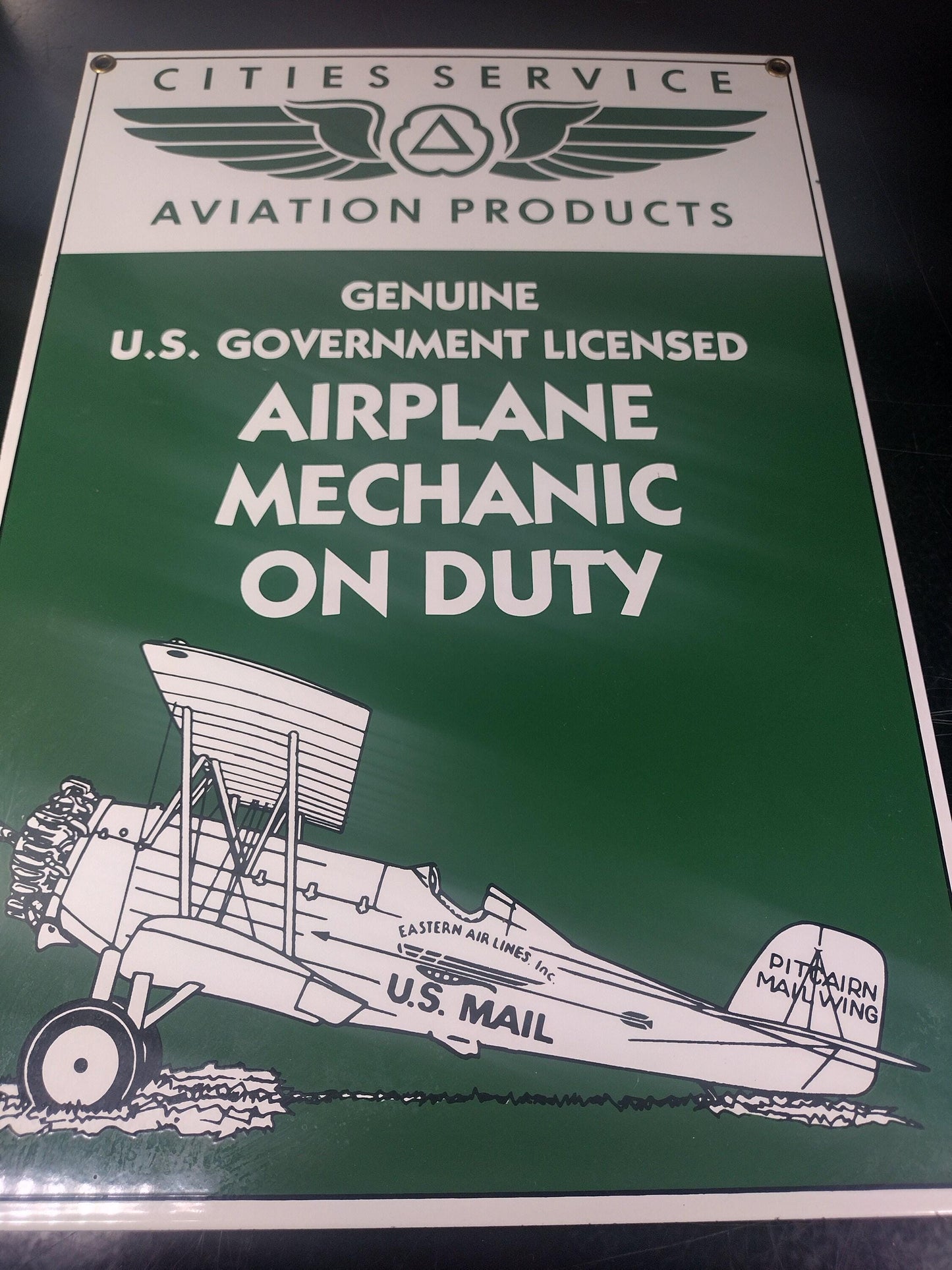 Porcelain Metal Cities Service Airplane Mechanic Sign | FREE US Shipping