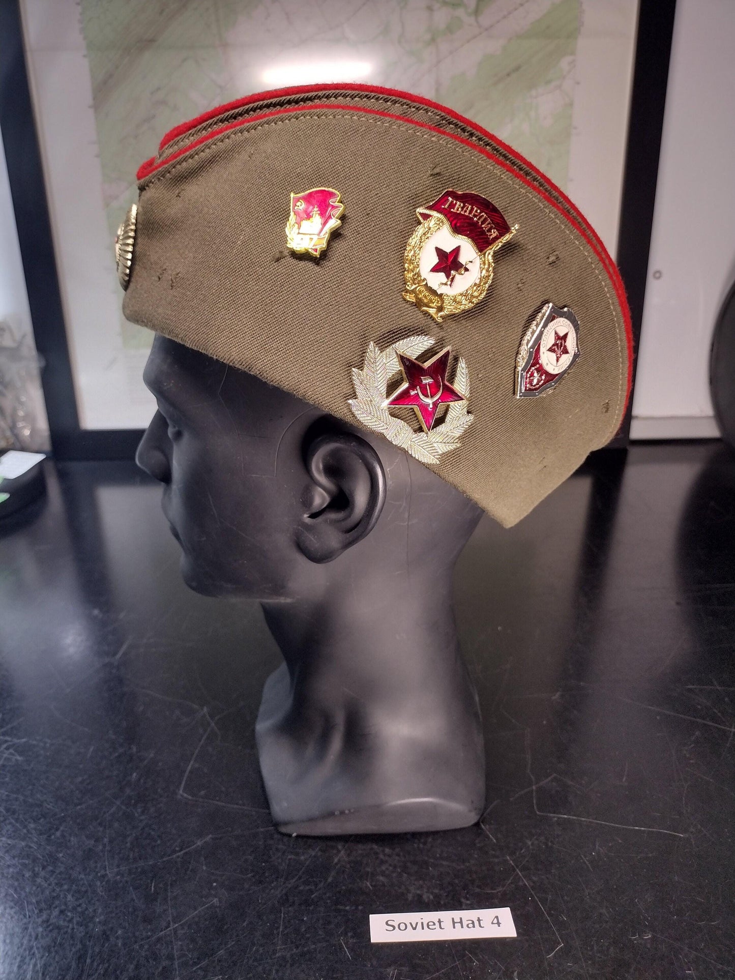 Soviet Russian Hat with Pins and Patches (Size 57?) 1991 | Soviet surplus Russian surplus russia military surplus