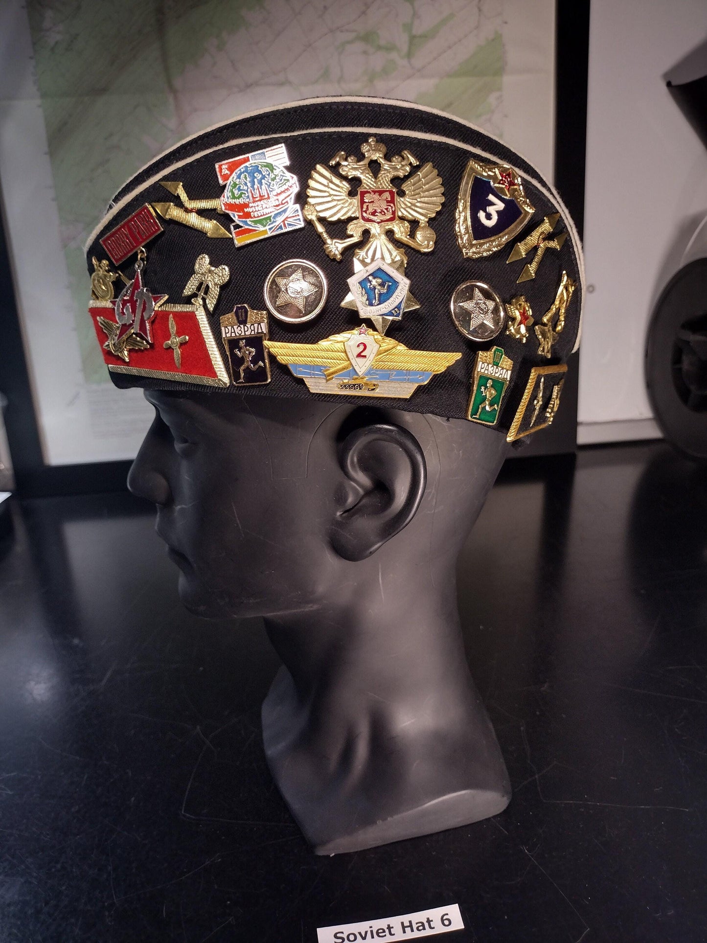 Soviet Russian Military Hat with Pins and Patches (Size 54? 1989) | Soviet surplus Russian surplus russia military surplus