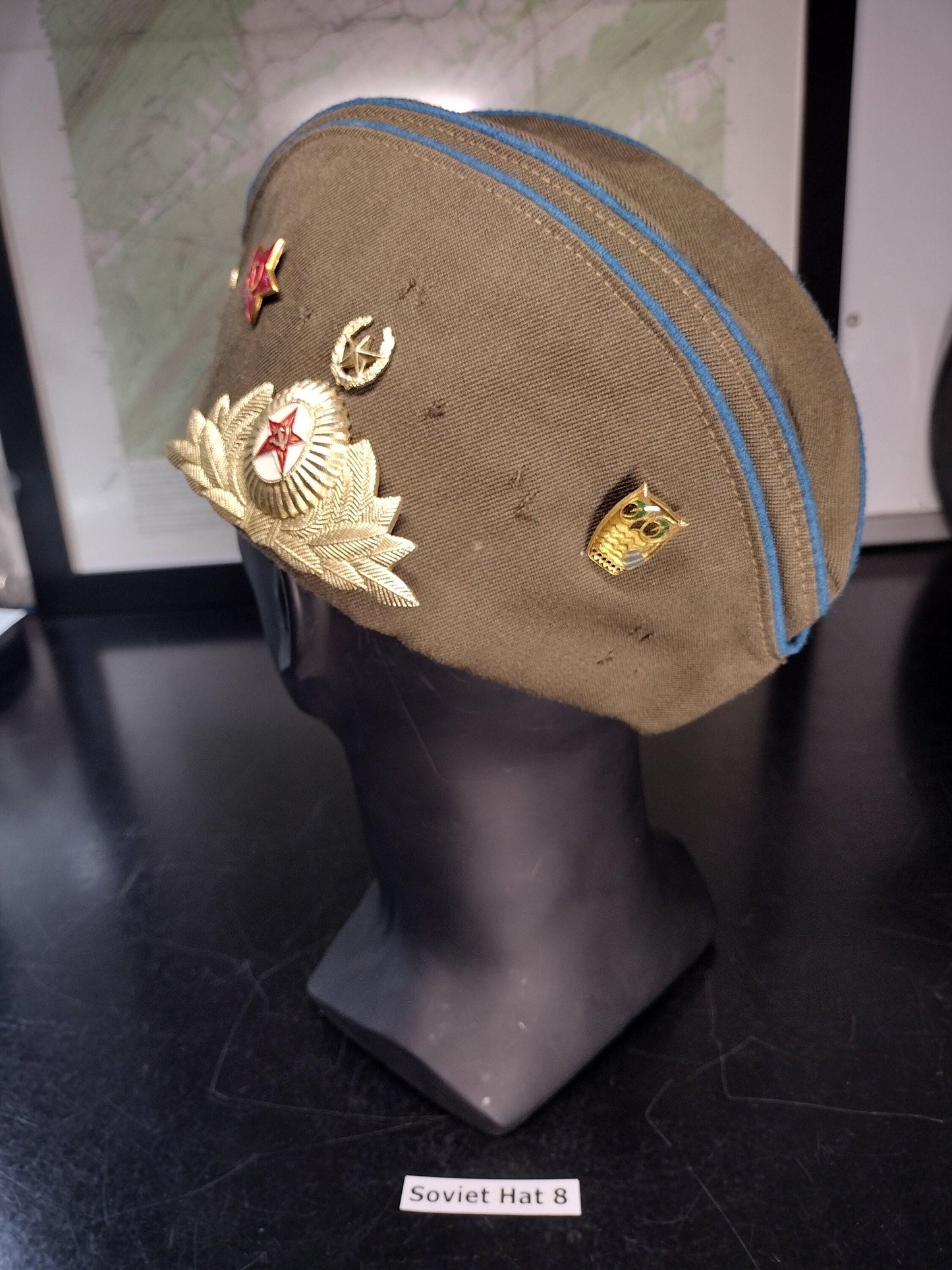 Soviet Russia Military Hat with Pins and Patches (Size 57? 1992) | Soviet surplus Russian surplus russia military surplus