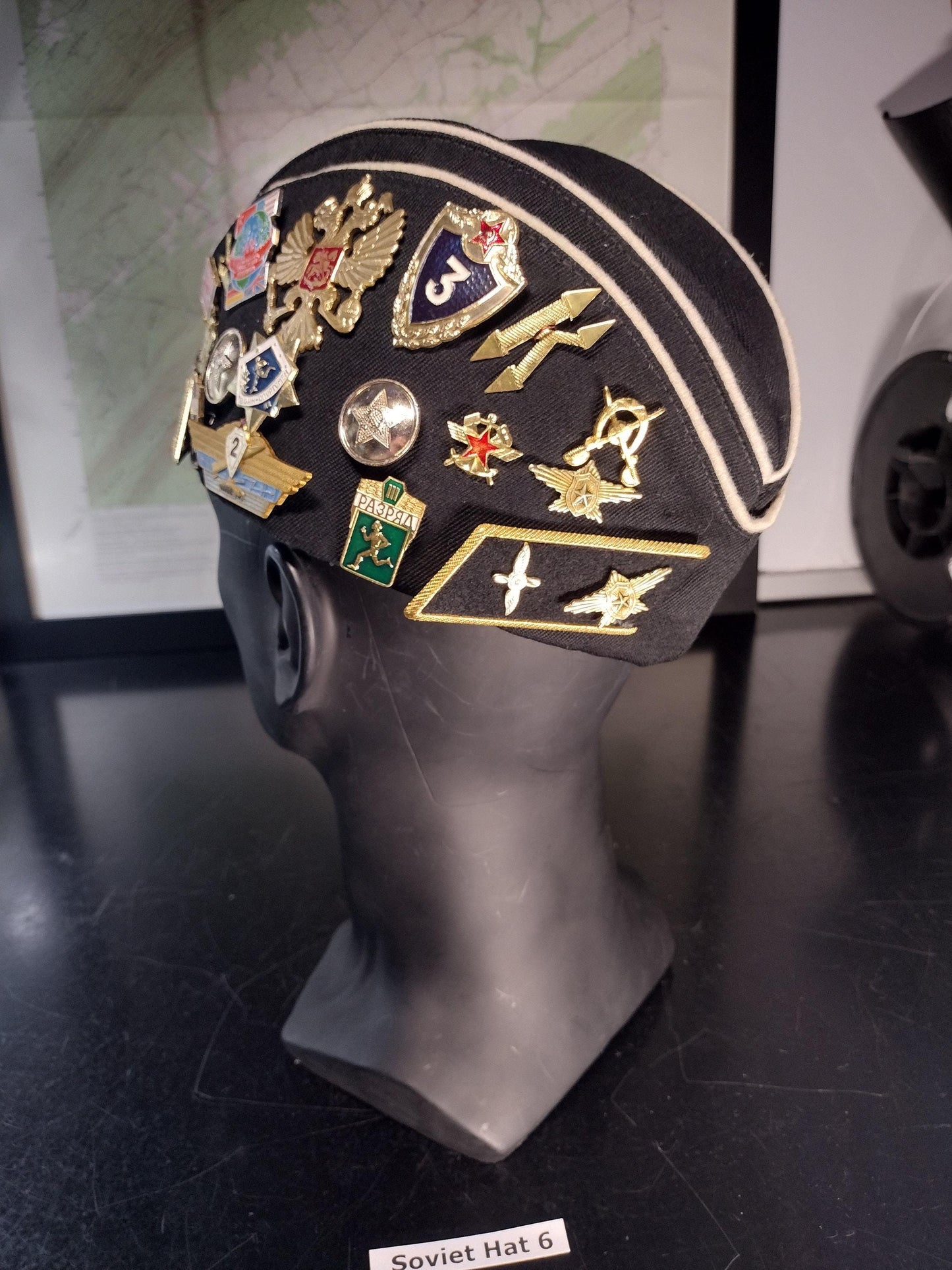 Soviet Russian Military Hat with Pins and Patches (Size 54? 1989) | Soviet surplus Russian surplus russia military surplus