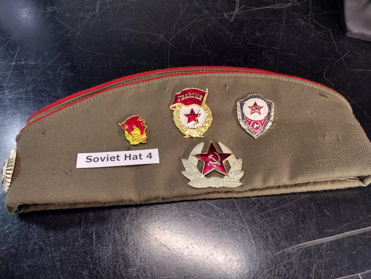 Soviet Russian Hat with Pins and Patches (Size 57?) 1991 | Soviet surplus Russian surplus russia military surplus