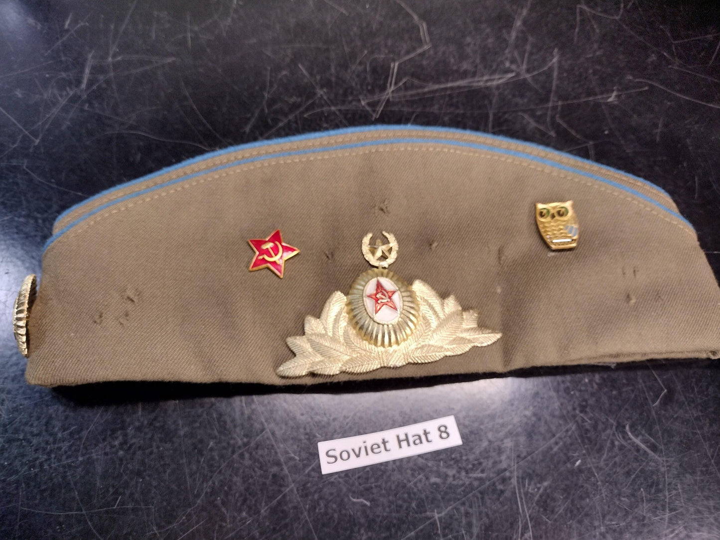 Soviet Russia Military Hat with Pins and Patches (Size 57? 1992) | Soviet surplus Russian surplus russia military surplus