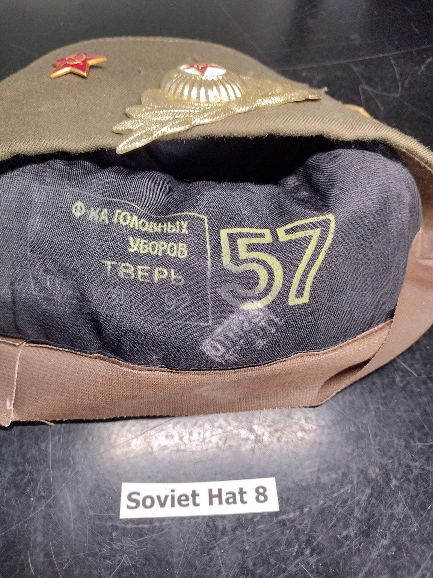 Soviet Russia Military Hat with Pins and Patches (Size 57? 1992) | Soviet surplus Russian surplus russia military surplus