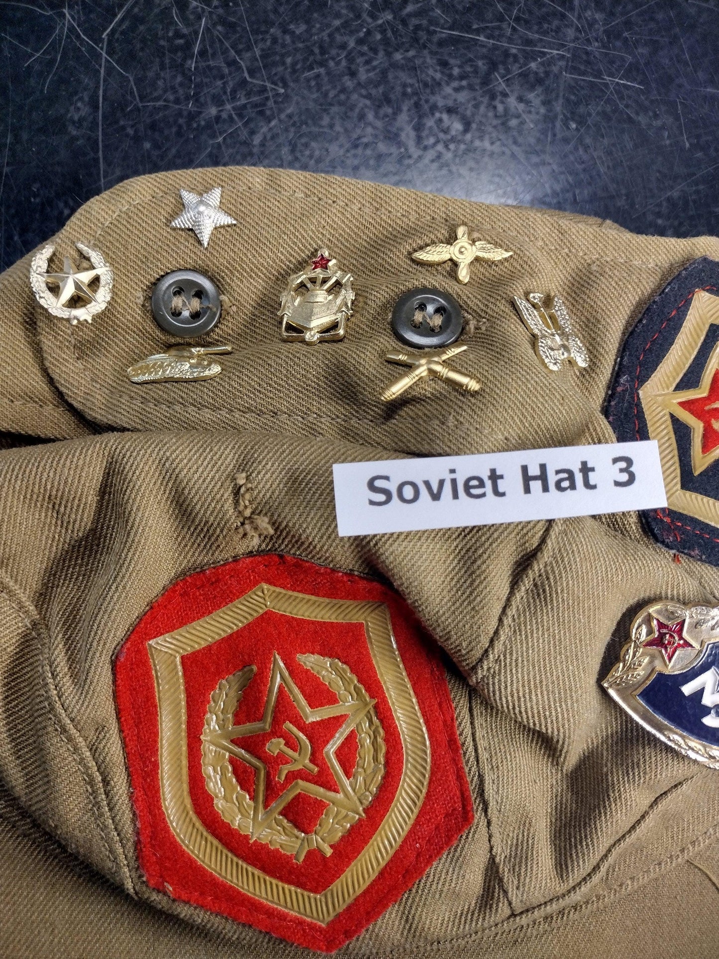 Soviet Russian Hat with Pins and Patches (Size 54? 1986) | Soviet surplus Russian surplus russia military surplus