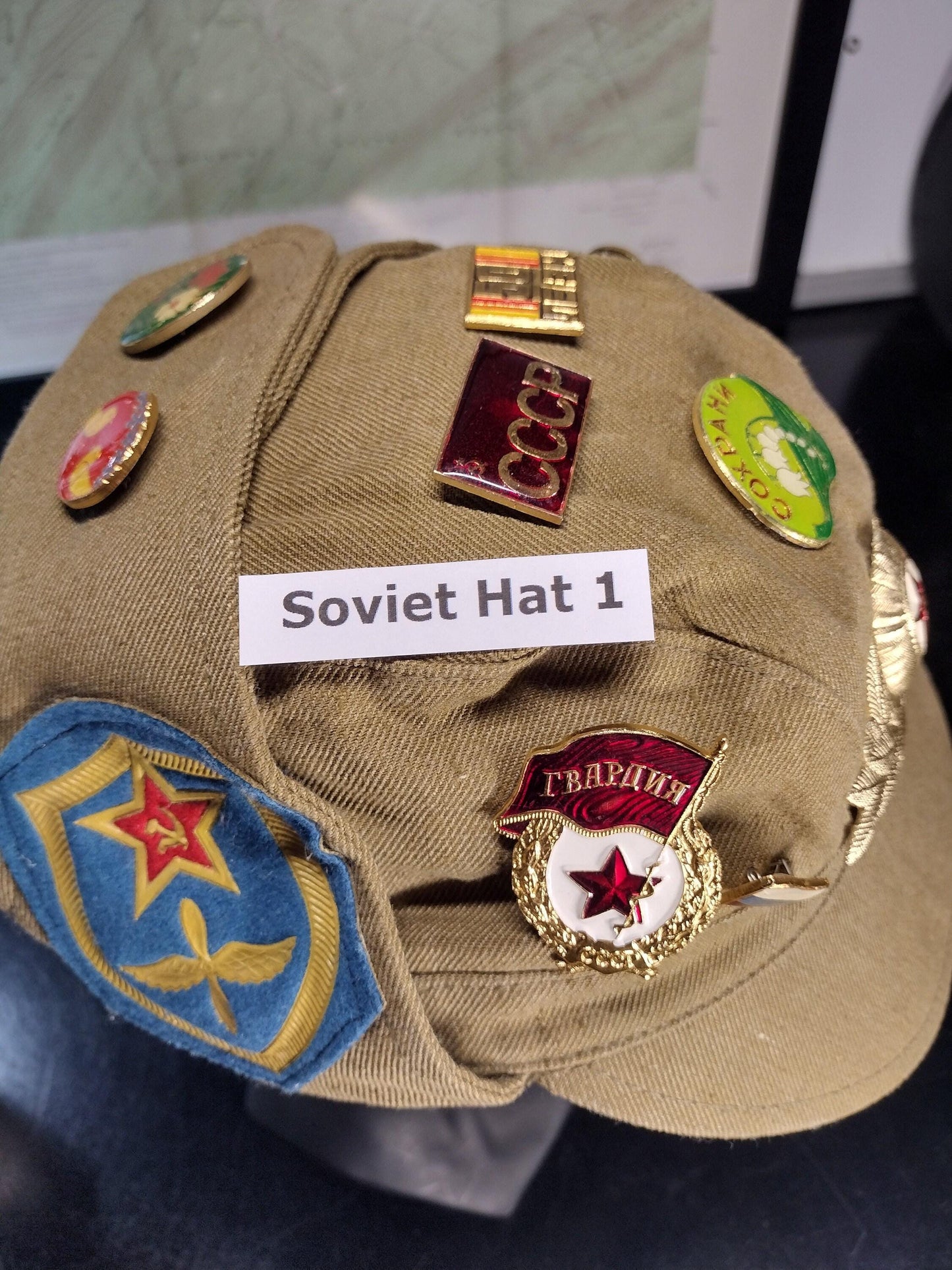 Soviet Russian Hat with Pins and Patches From 1988 (Size 560?) | Soviet surplus Russian surplus russia military surplus