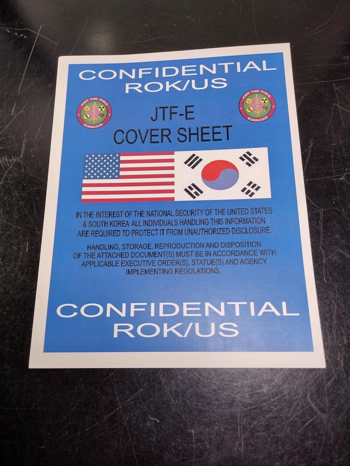 US Government Confidential ROK/US Document Heavy Paper Cover Sheet Sign | Free Us Shipping