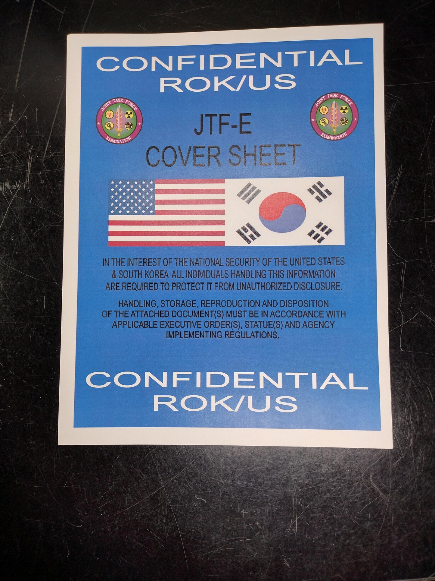 US Government Confidential ROK/US Document Heavy Paper Cover Sheet Sign | Free Us Shipping