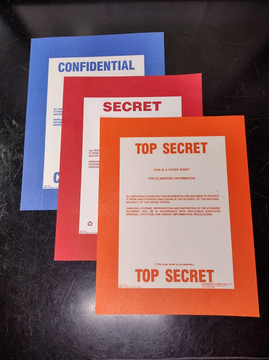 3x US Government Top Secret Document Cover Sheets | FREE US Shipping