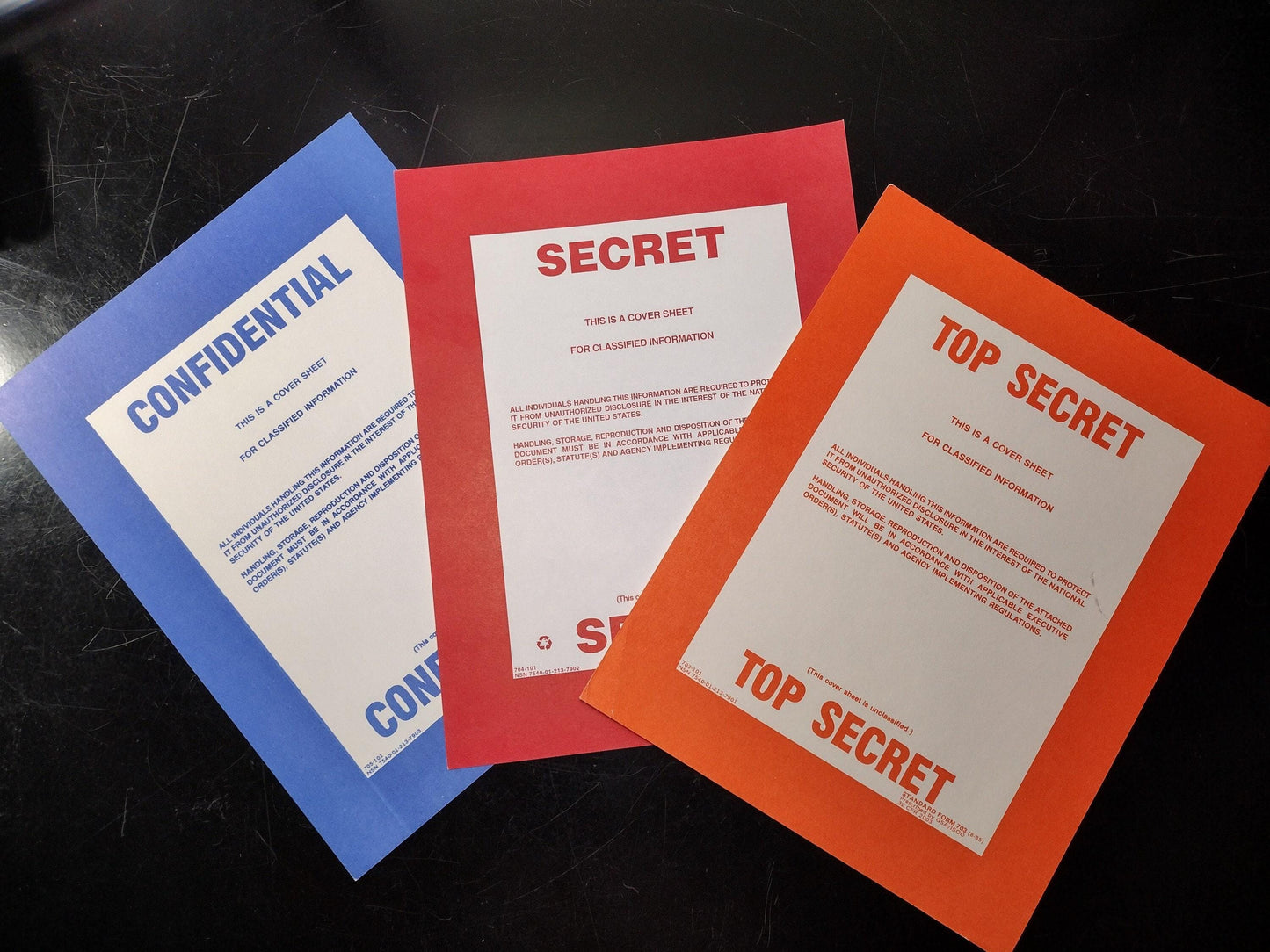 3x US Government Top Secret Document Cover Sheets | FREE US Shipping