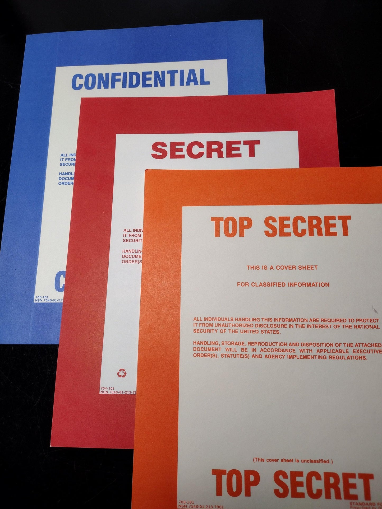 3x US Government Top Secret Document Cover Sheets | FREE US Shipping