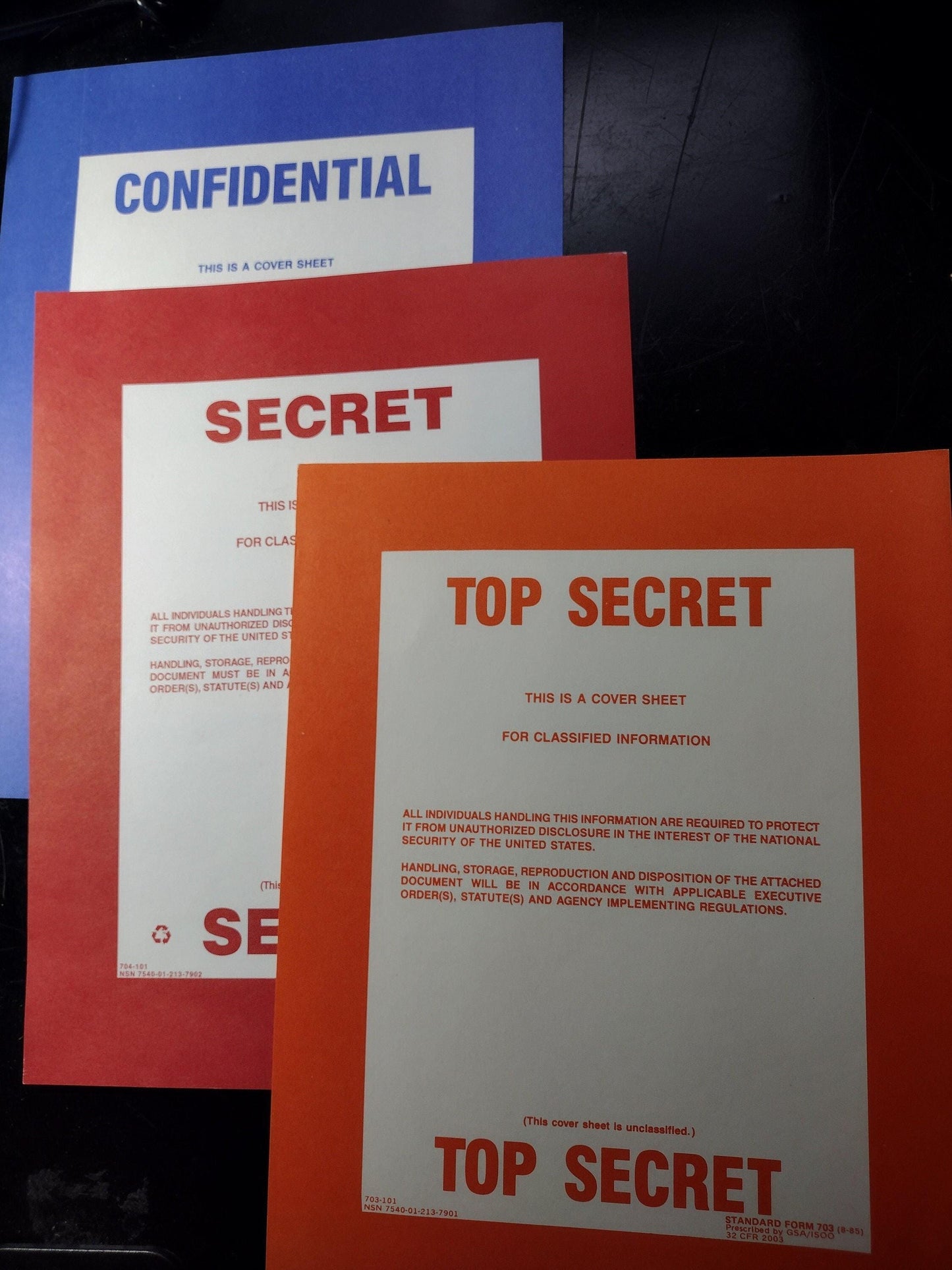 3x US Government Top Secret Document Cover Sheets | FREE US Shipping