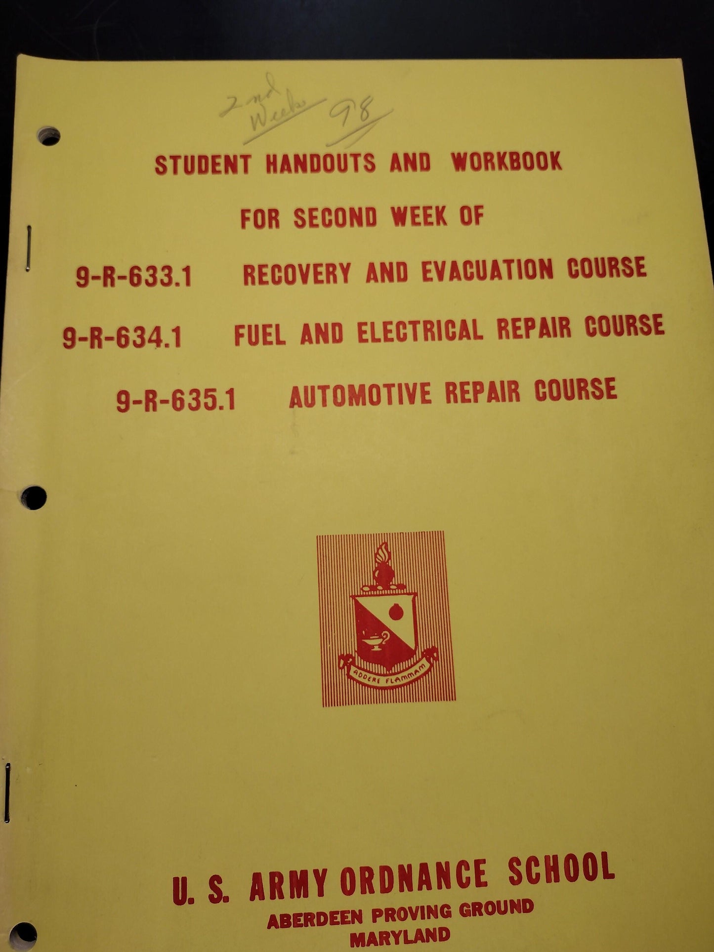 US Army Ordnance Student Handouts and Workbook (Recovery & Evacuation, Fuel and Electrical Repair, and Automotive Repair Courses)