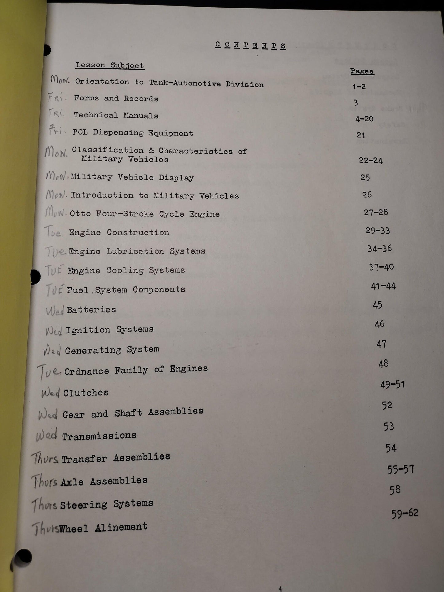 US Army Ordnance Student Handouts and Workbook (Recovery & Evacuation, Fuel and Electrical Repair, and Automotive Repair Courses)