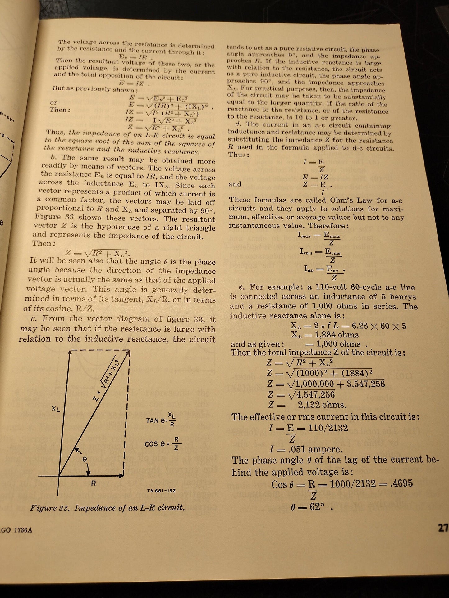 US Army Electrical Fundamentals Alternating Current Ephemera Pamphlet Booklet (December 1951 TM-11-681)