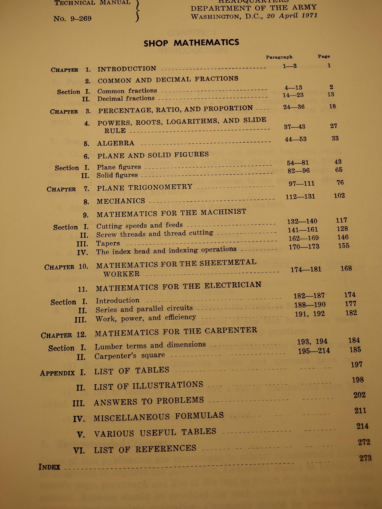 US Army Shop Mathematics Ephemera Pamphlet Booklet (April 1971 TM 9-269)