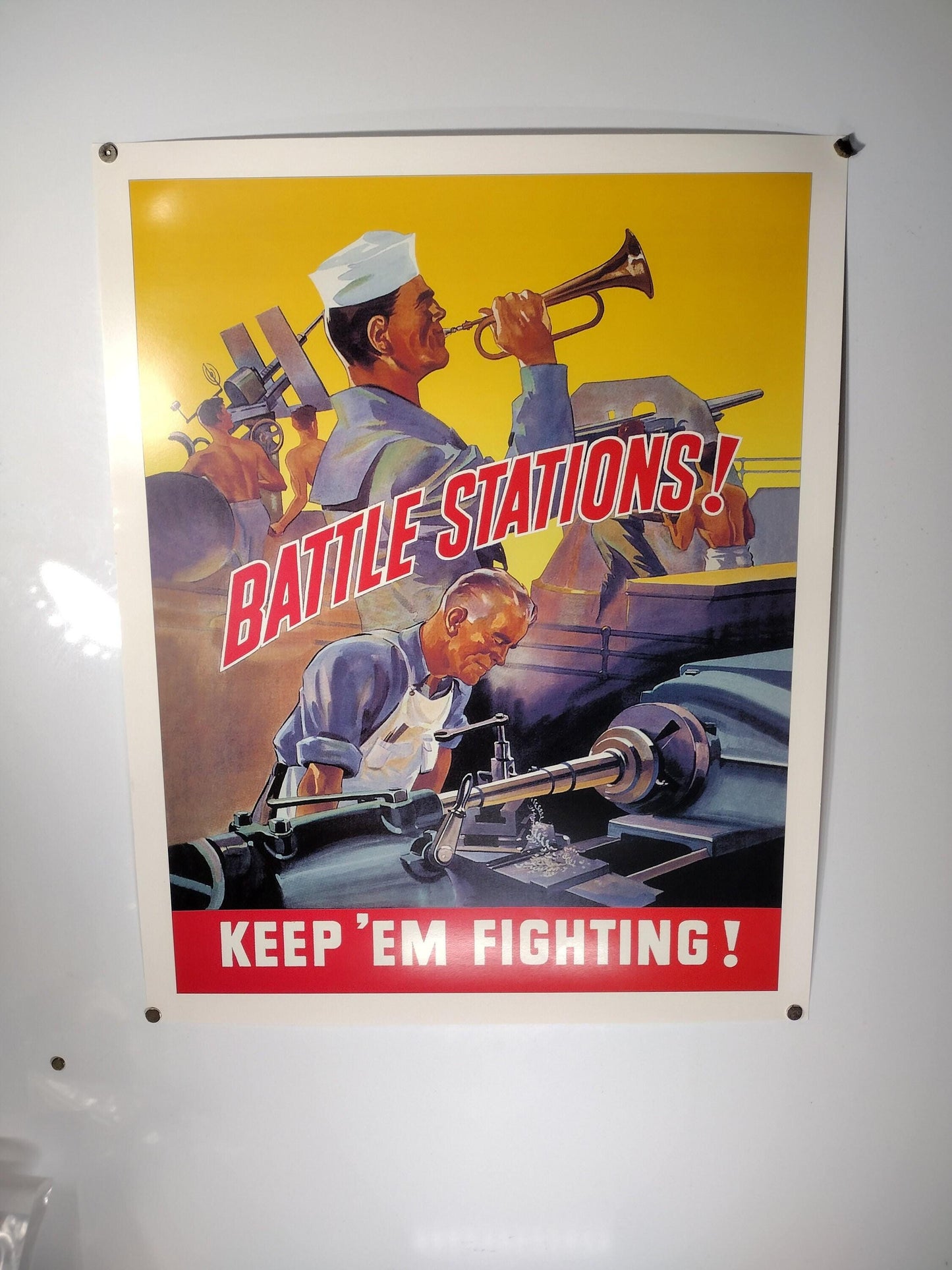 WW2 Poster "Battle Stations Keep 'Em Fighting!" | FREE US Shipping!