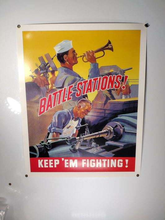 WW2 Poster "Battle Stations Keep 'Em Fighting!" | FREE US Shipping!