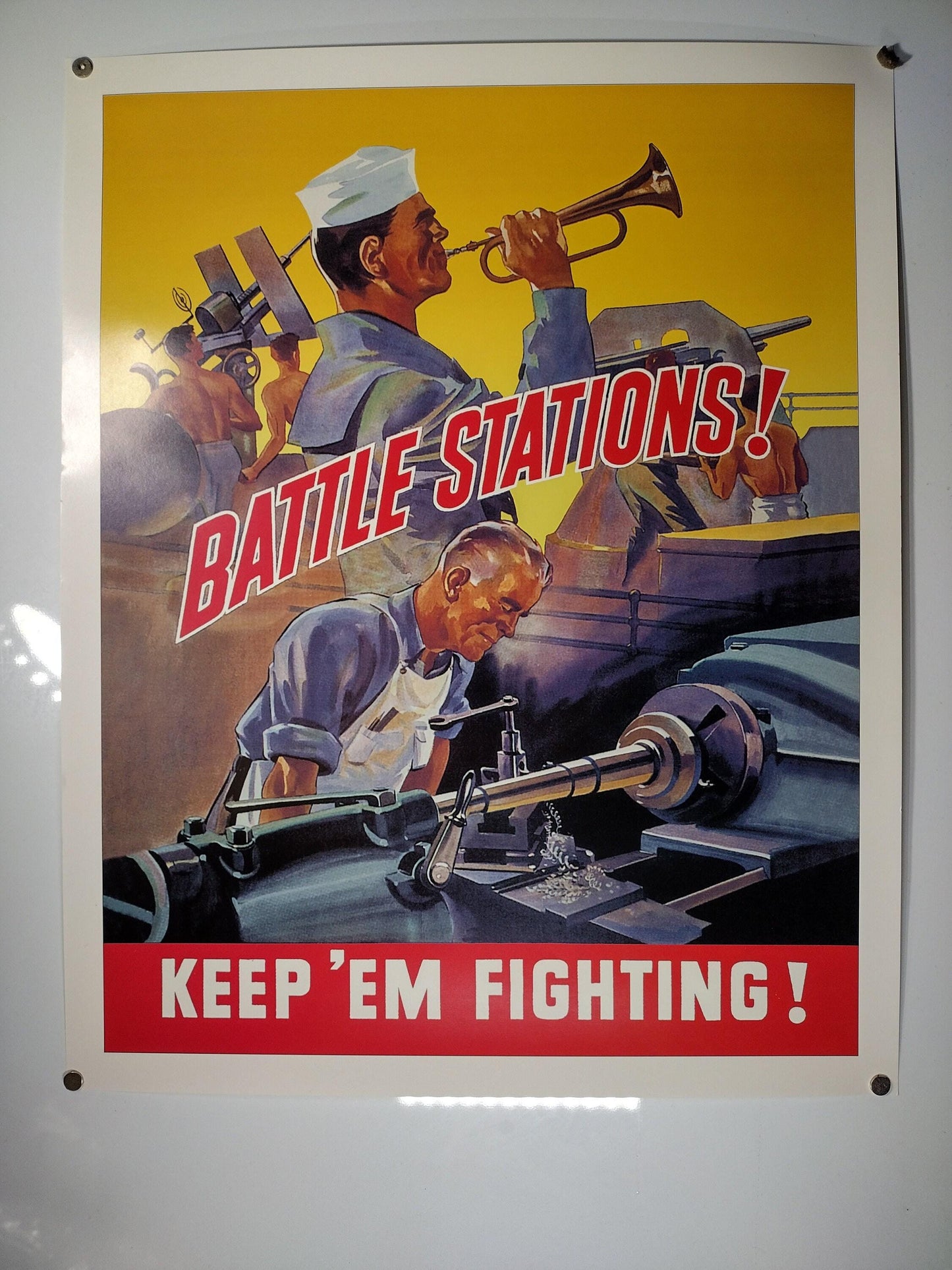 WW2 Poster "Battle Stations Keep 'Em Fighting!" | FREE US Shipping!