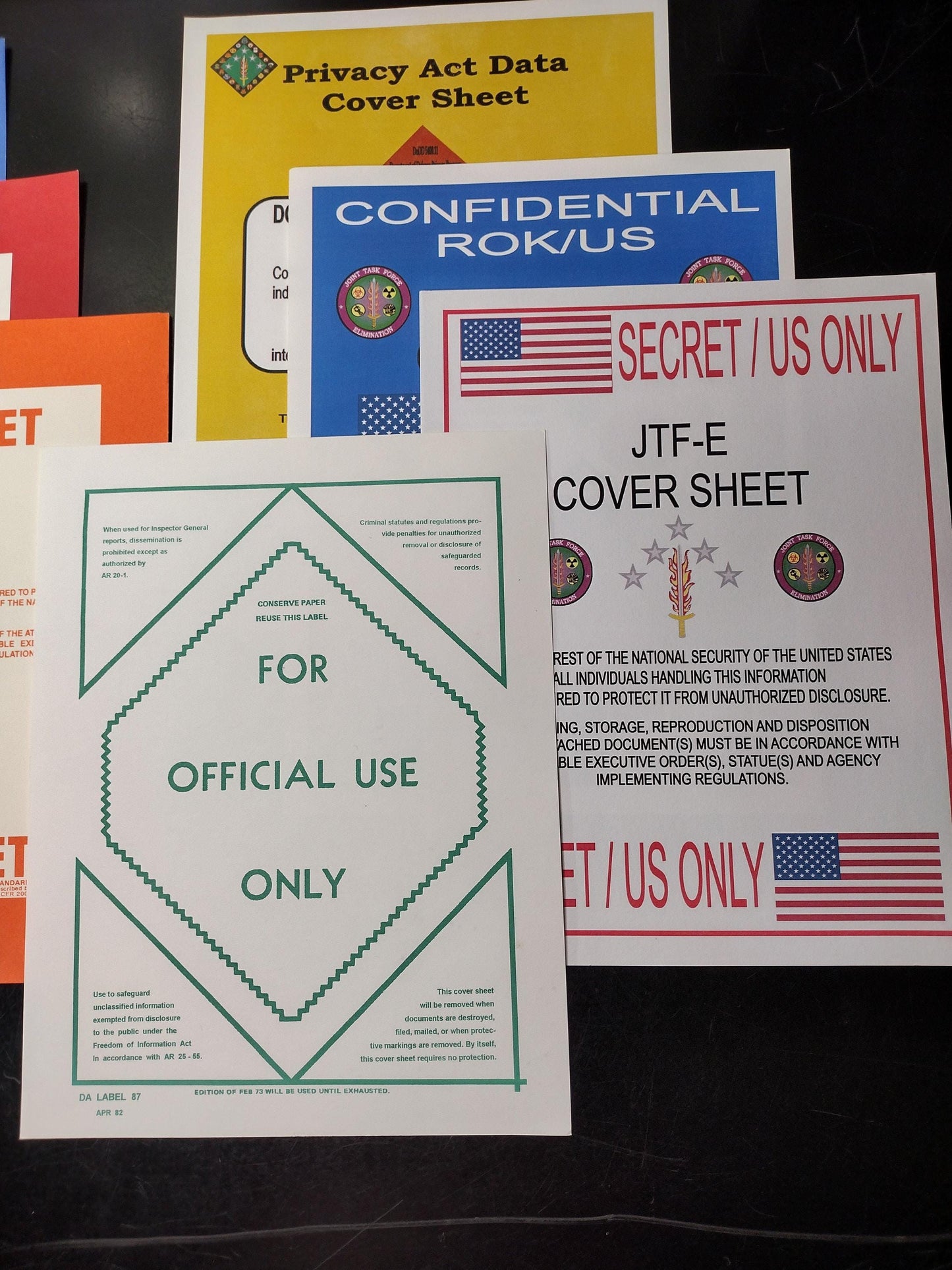 US Government/Military Top Secret Document Sheet Bundle | FREE US Shipping