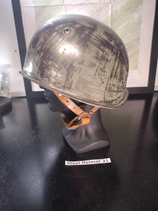 Used Army Steel Helmet Needs Painted (Size: Unknown But Adjustable Liner) | FREE US Shipping! (Helmet 21)