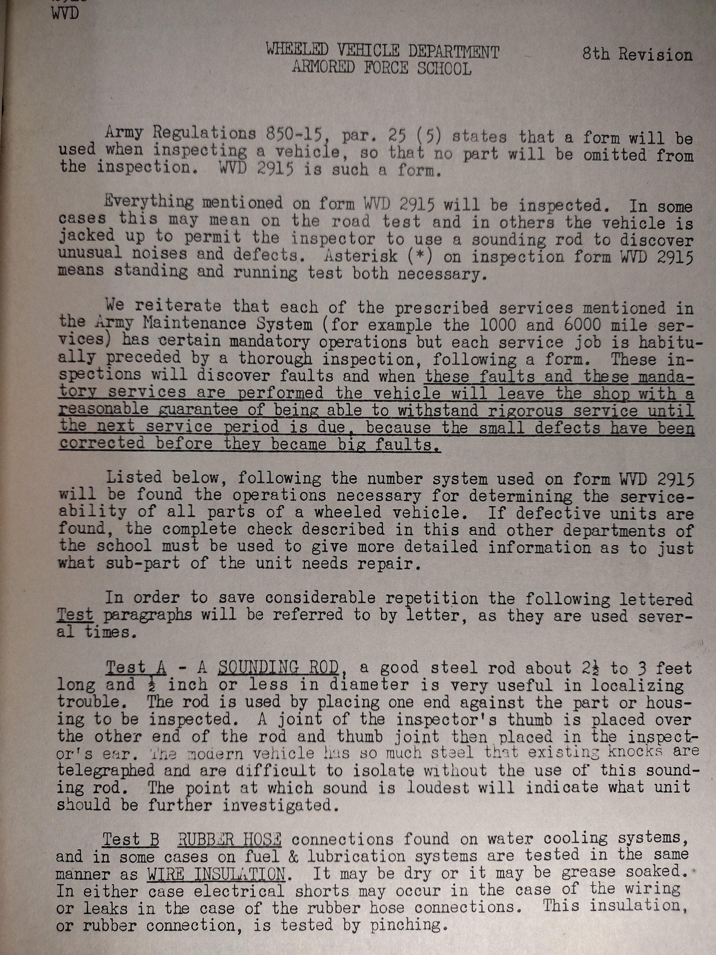 US Army Armored Force School Motor Inspection Guide 8th Revision From 1942 | FREE US Shipping!