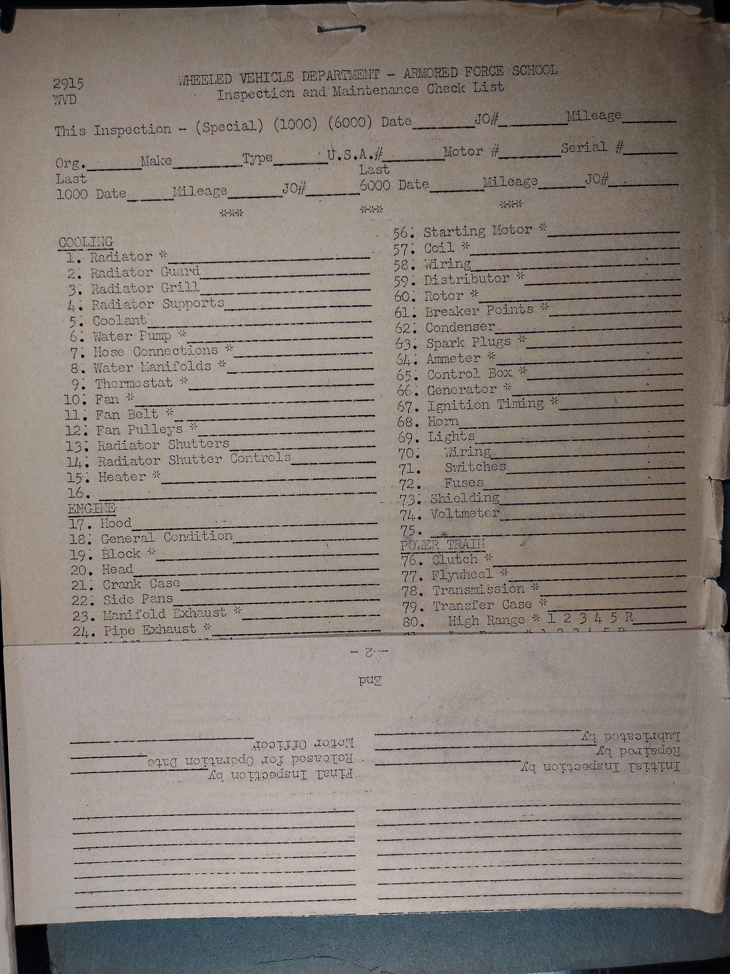 US Army Armored Force School Motor Inspection Guide From 1941 | FREE US Shipping!