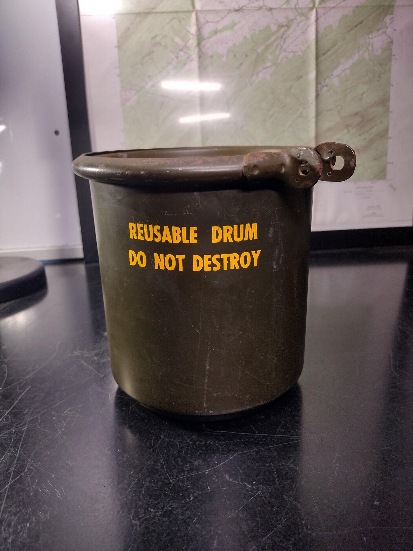 Antique US Military Metal Drum w/ Lid and Ring (1967) | FREE US Shipping!